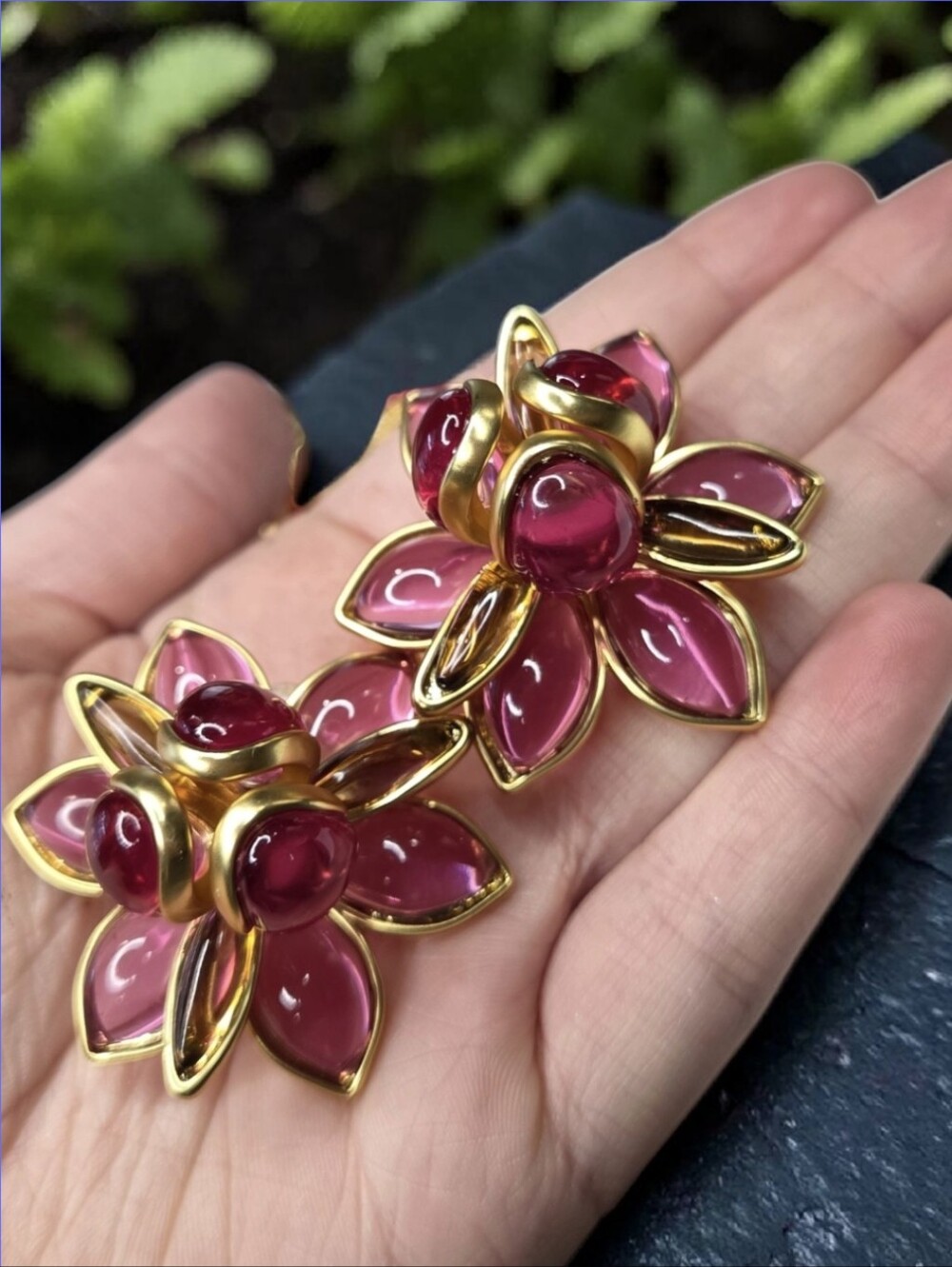 Gripoix Vibes 18k Matte Gold Plated Oversized Poured Pink Flower Omega Earrings